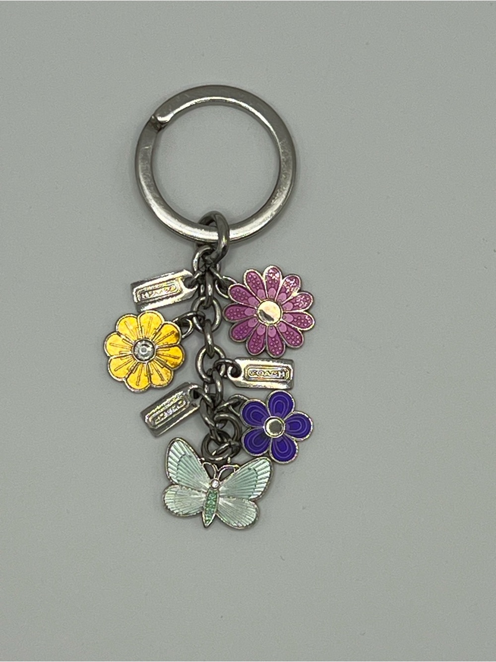 Coach Enamel Flower & Butterfly Keyring - Pink, Yellow, Purple, Mint